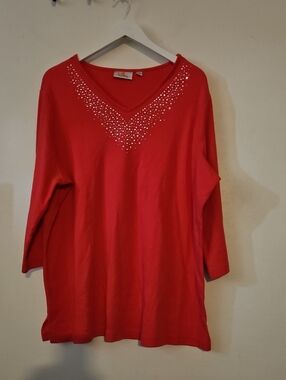 Quacker Factory pink V-Neck Tunic with Crystal Accents